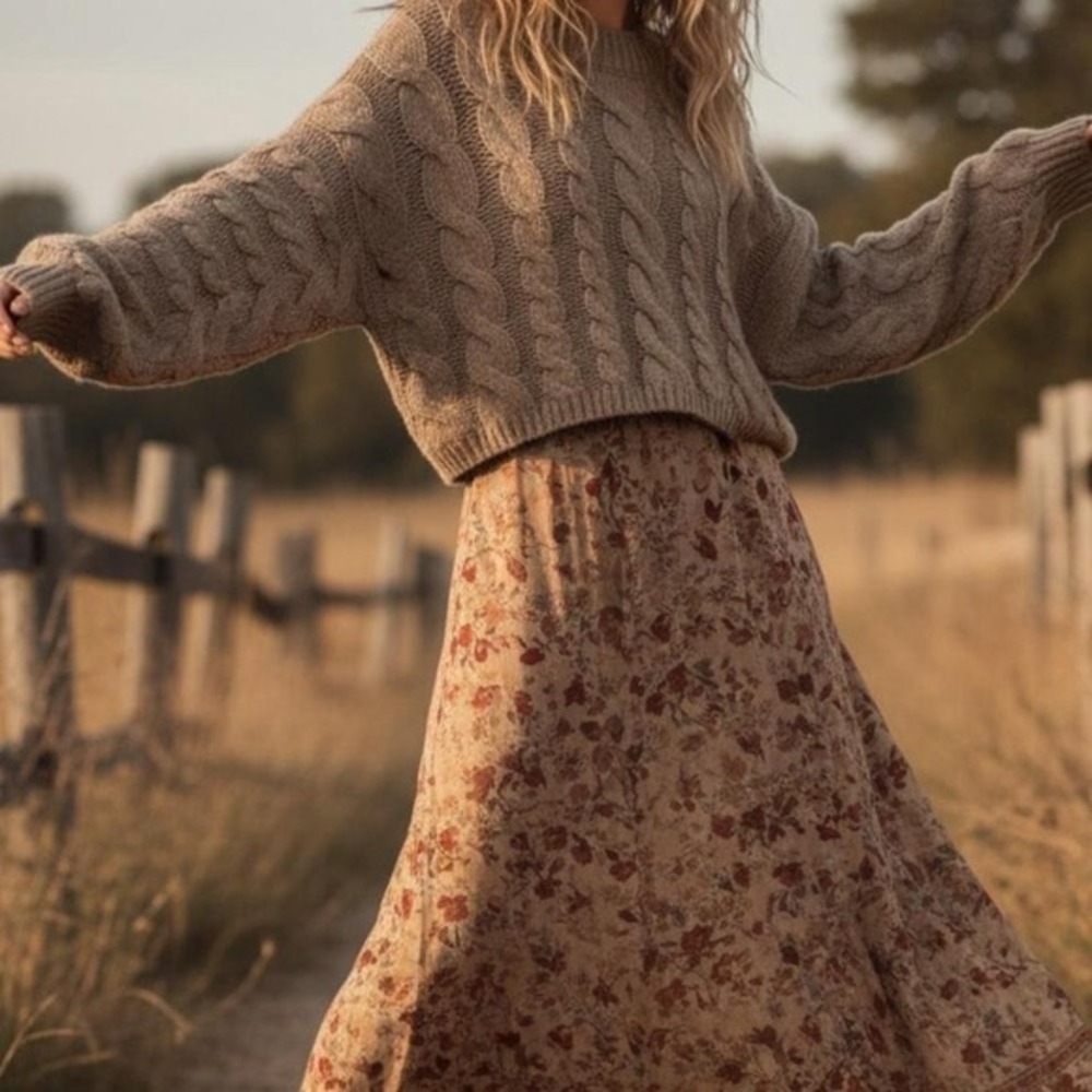 taupe cable knit‎ sweater bat sleeve